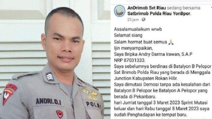 Anggota Brimob Polda Riau curhat dimutasi padahal sudah setor Rp 650 juta.