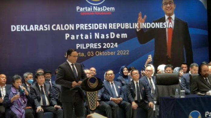 Partai Nasdem mendeklarasikan Anies Baswedan bacapres 2024.