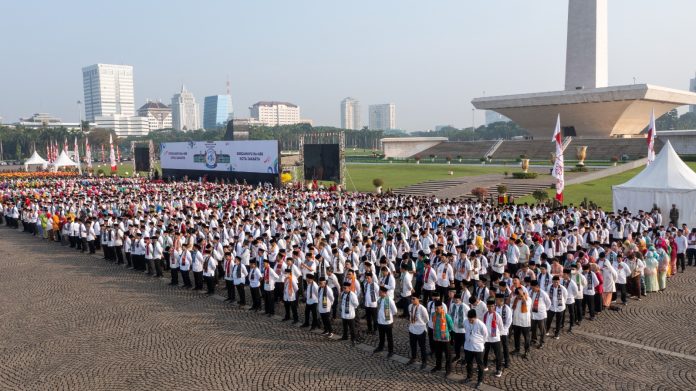 Upacara HUT 496 DKI Jakarta di Silang Monas, Kamis (22/6/2023).