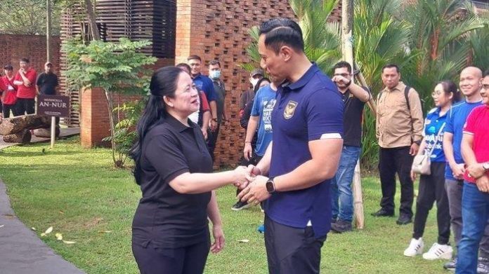 Puan Maharani dan AHY bertemu di kawasan Hutan Kota GBK, Jakarta Pusat, Minggu (18/6/2023) pagi.