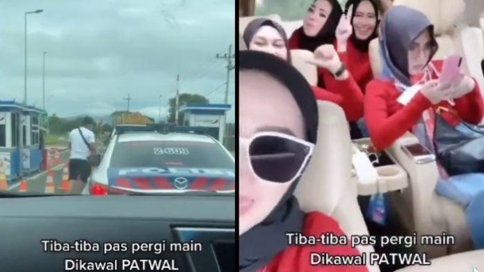 Tangkapan layar video Luluk Nuril saat liburan baik Alphard dikawal mobil Patwal. ]