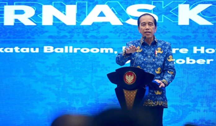 Presiden Jokowi saat membuka Rakernas Korpri tahun 2023.