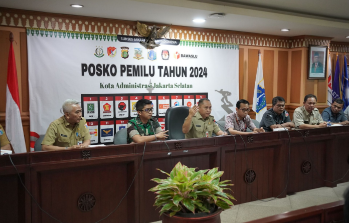 Posko Bersama Pemilu 2024 resmi dibuka di loby kantor Wali Kota Jaksel.