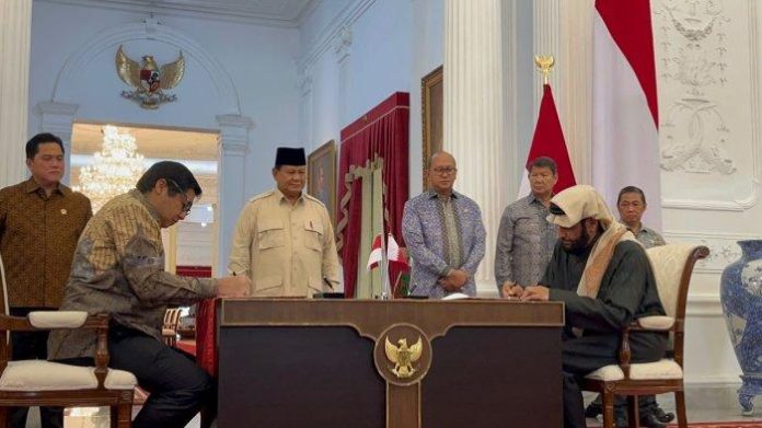 Presiden Prabowo menyaksikan penandatangan MoU pembangunan 1 juta unit rumah oleh investor Qatar, Rabu (8/1/2025).