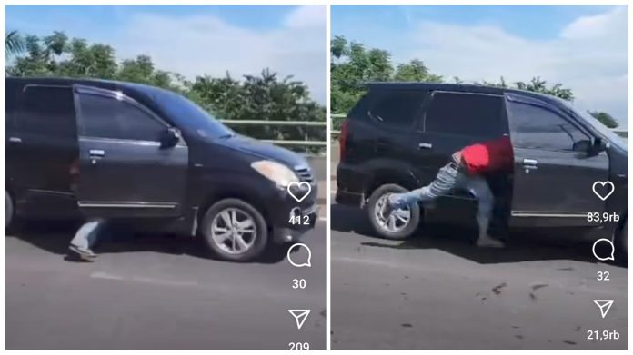 Tangkapan layar detik-detik mobil jalan sendiri di Jalan Tol Wiyoto Wiyono, Jakarta.