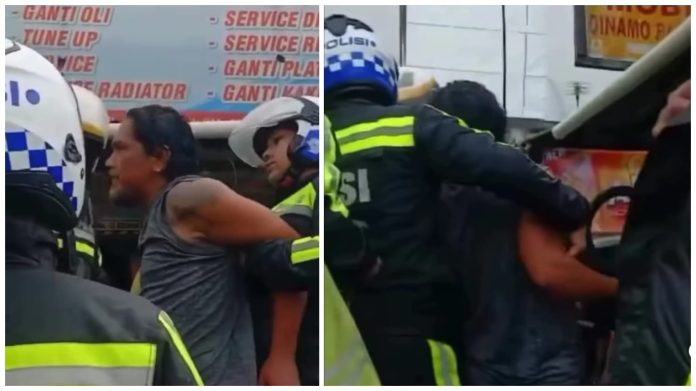Tangkapan layar saat pria yang mengaku anggota dan todongkan pistol diamankan polisi Satlantas Polres Bogor.