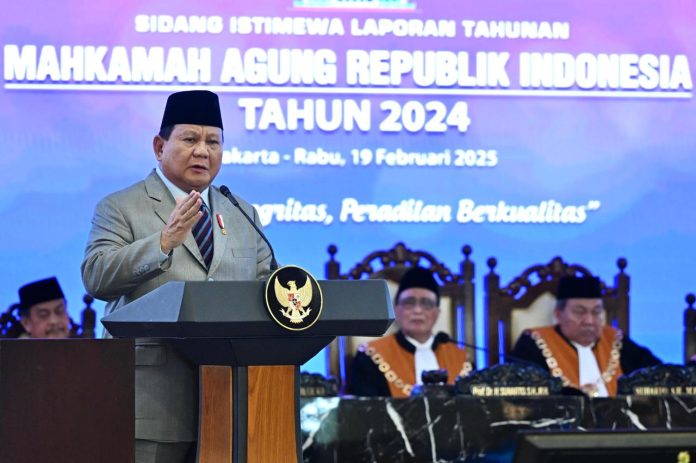 Presiden Prabowo Subianto membuka sidang tahunan Mahkamah Agung, Selasa (19/2/2025).