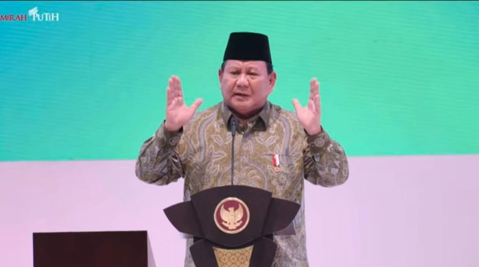 Presiden Prabowo saat berpidato di Harlah NU ke-102 di Jakarta, Rabu (5/2/2025) malam.