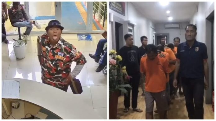 Polisi ciduk anggota ormas berloreng yang ngamuk di kantor Dinas Kesehatan Kabupaten Bekasi. Lima anggota ormas tetlah ditetapkan sebagai tersangka.