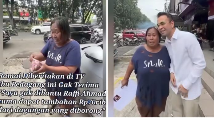 Tangkapa layar video yang menampilkan pengakuan seorang pedagang keliling bernama Sursanah viral di media sosial.