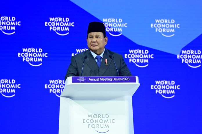 Presiden Prabowo saat berpidato pada World Economic Forum (WEF) Annual Meeting 2026 di Davos, Swiss, Kamis (22/1/2026) waktu setempat.