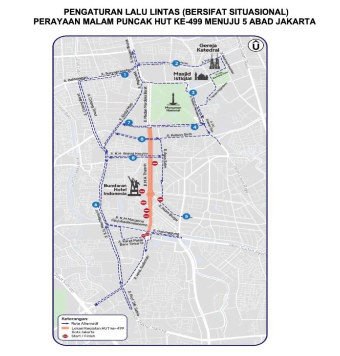 Dishub DKI Jakarta akan menerapkan rekayasa lalu lintas secara situasional di kawasan Bundaran Hotel Indonesia (HI), Jakarta Pusat, pada Sabtu (27/6).