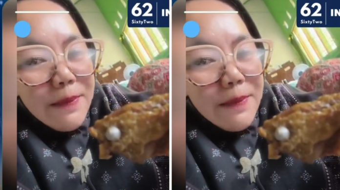 Tangkapan layar guru SD di Lampung Utara memperlihatkan benda yang disebut sebagai peluru senapan angin di dalam daging menu MBG.